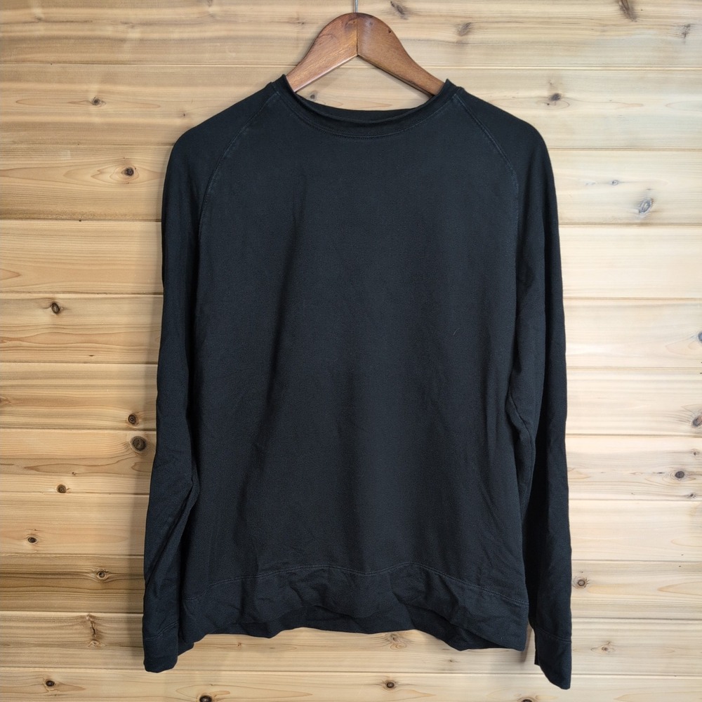 Ibex Mens Black Organic Cotton Merino Wool Blend Raglan Sweatshirt Large